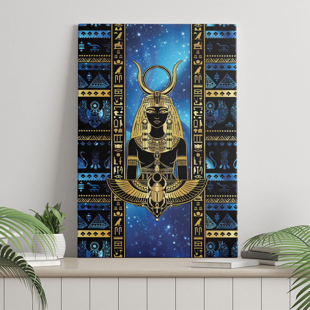 Egyptian Goddess Hathor Canvas Wall Art Galaxy Ancient Mythology Sun Disk Cow Horn