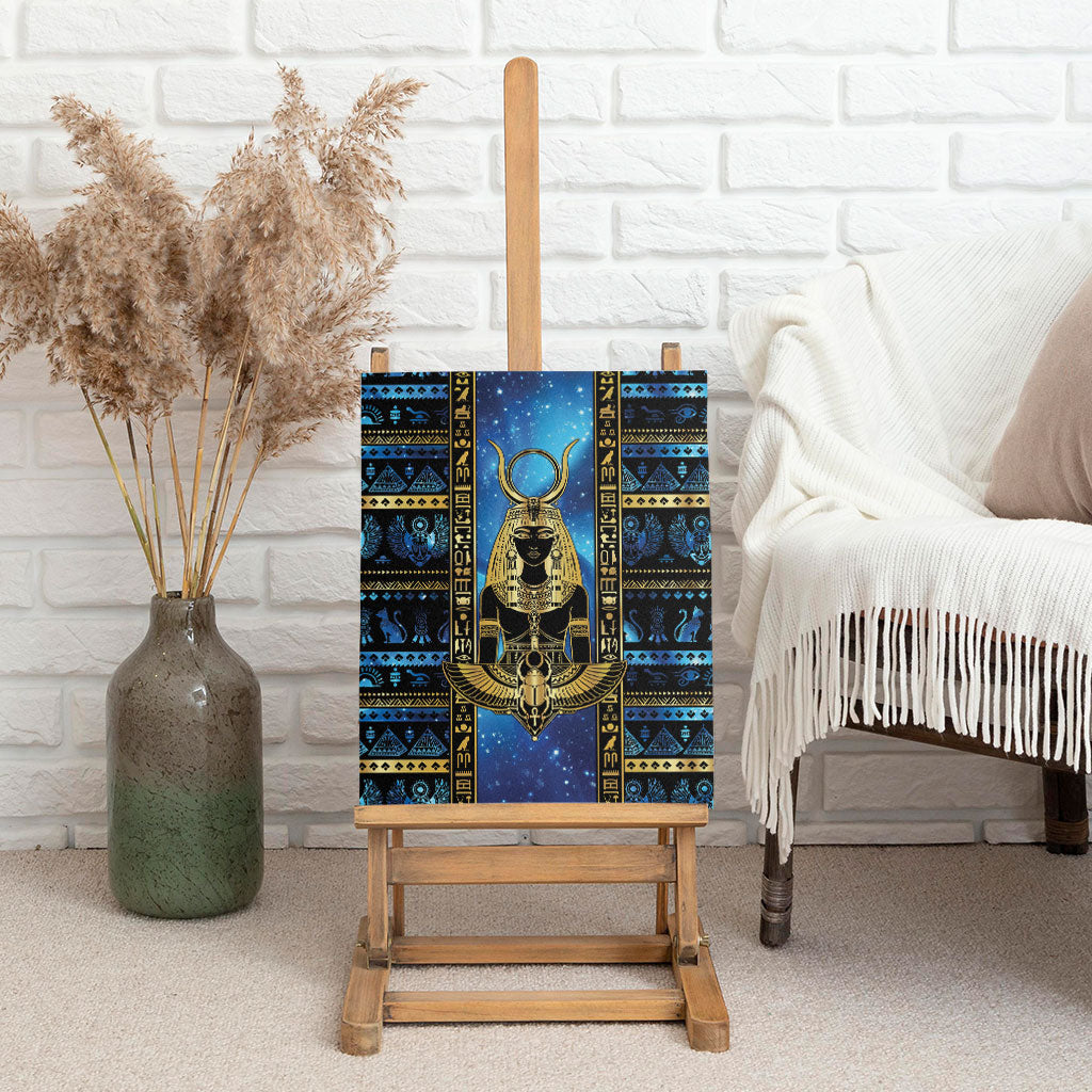 Egyptian Goddess Hathor Canvas Wall Art Galaxy Ancient Mythology Sun Disk Cow Horn