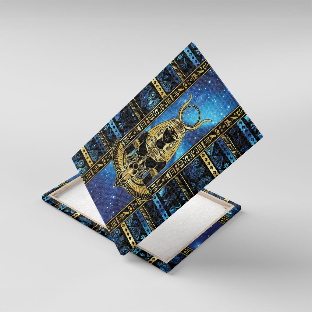 Egyptian Goddess Hathor Canvas Wall Art Galaxy Ancient Mythology Sun Disk Cow Horn