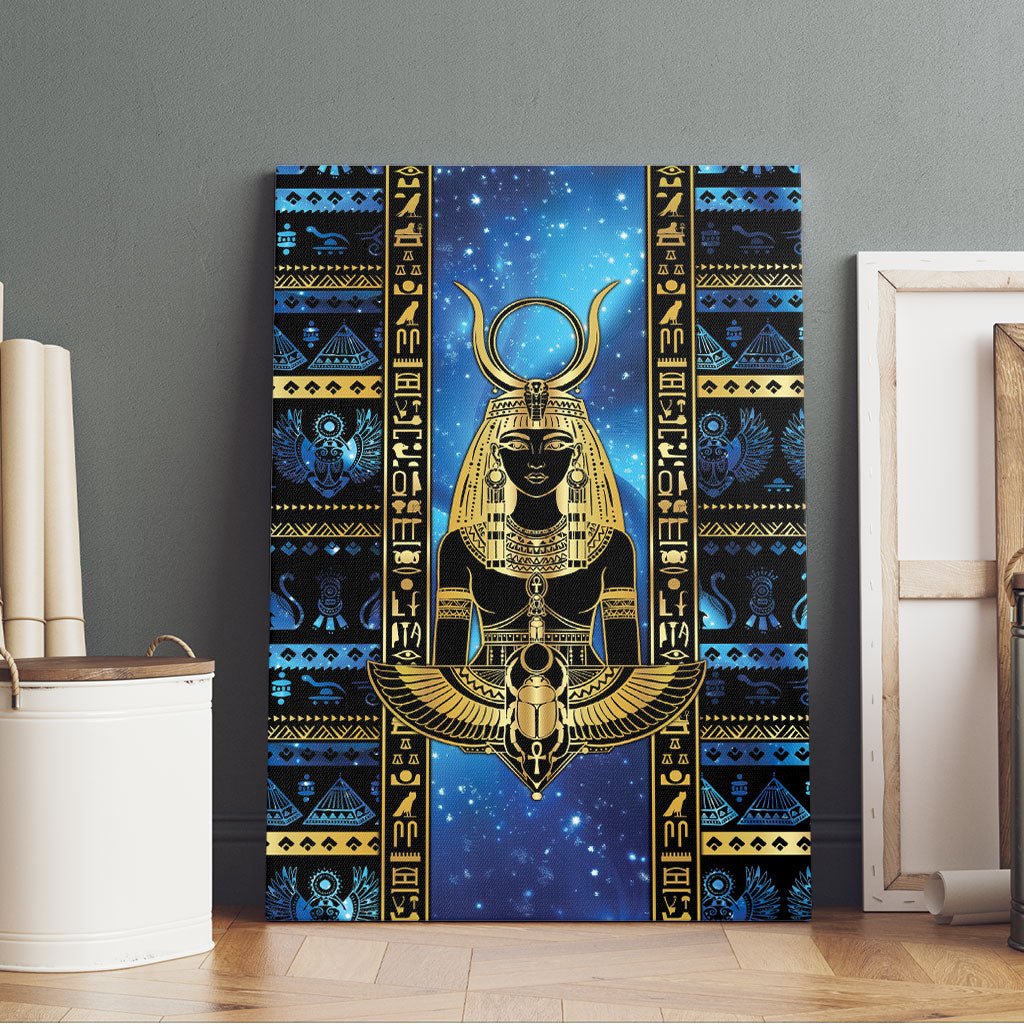 Egyptian Goddess Hathor Canvas Wall Art Galaxy Ancient Mythology Sun Disk Cow Horn
