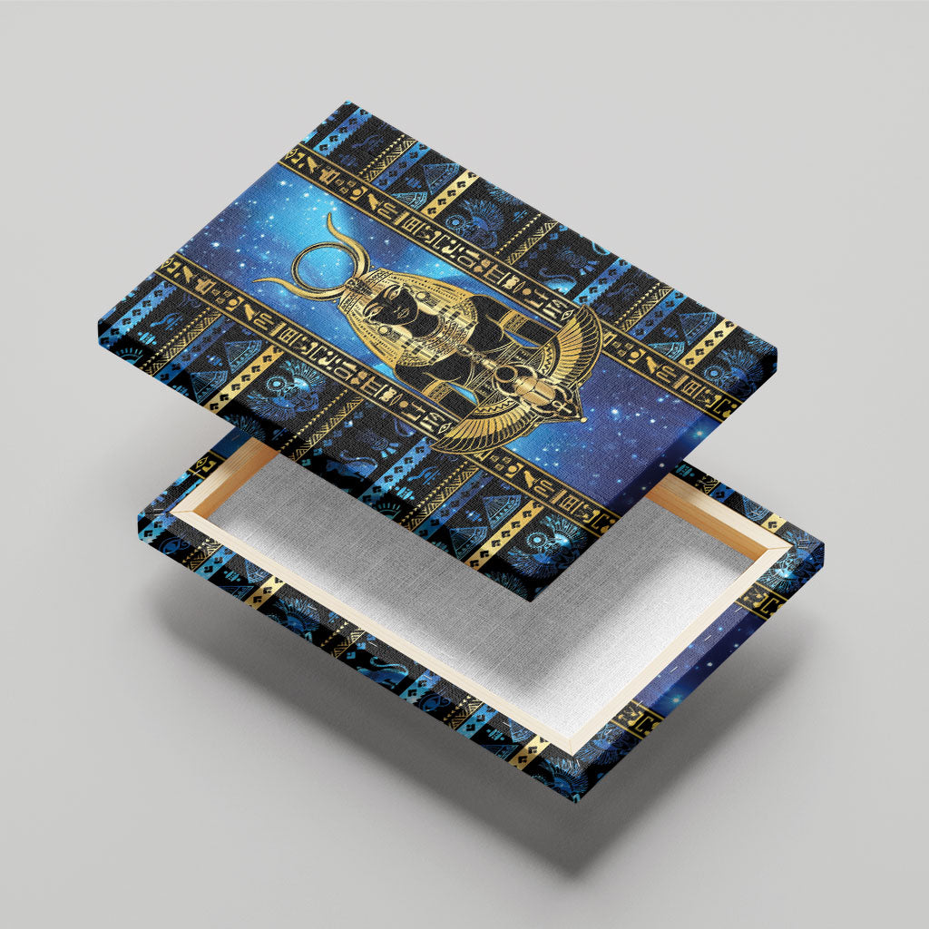 Egyptian Goddess Hathor Canvas Wall Art Galaxy Ancient Mythology Sun Disk Cow Horn