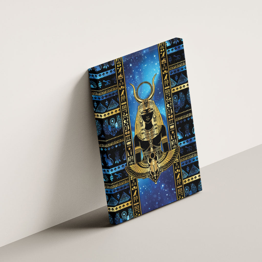 Egyptian Goddess Hathor Canvas Wall Art Galaxy Ancient Mythology Sun Disk Cow Horn