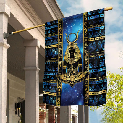 Egyptian Goddess Hathor Garden Flag Galaxy Ancient Mythology Sun Disk Cow Horn