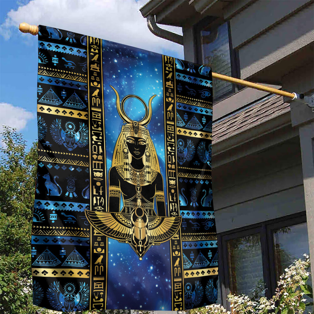 Egyptian Goddess Hathor Garden Flag Galaxy Ancient Mythology Sun Disk Cow Horn