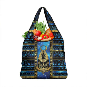 Egyptian Goddess Hathor Grocery Bag Galaxy Ancient Mythology Sun Disk Cow Horn