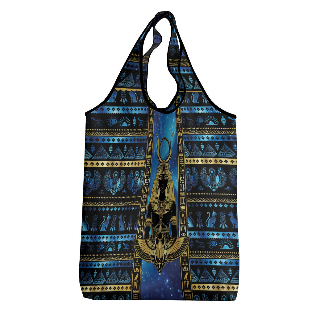 Egyptian Goddess Hathor Grocery Bag Galaxy Ancient Mythology Sun Disk Cow Horn