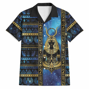 Egyptian Goddess Hathor Hawaiian Shirt Galaxy Ancient Mythology Sun Disk Cow Horn