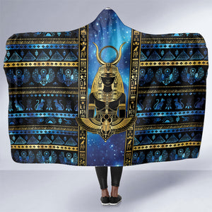 Egyptian Goddess Hathor Hooded Blanket Galaxy Ancient Mythology Sun Disk Cow Horn