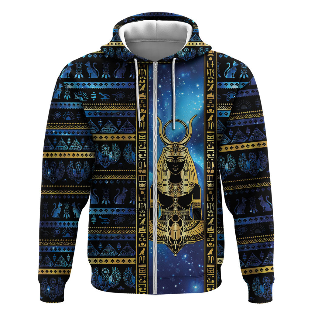 Egyptian Goddess Hathor Hoodie Galaxy Ancient Mythology Sun Disk Cow Horn