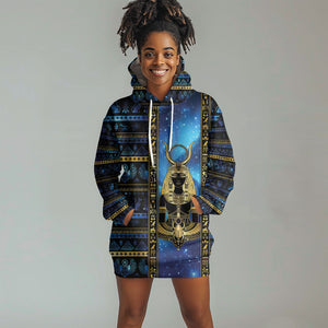 Egyptian Goddess Hathor Hoodie Dress Galaxy Ancient Mythology Sun Disk Cow Horn