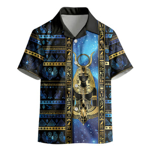 Egyptian Goddess Hathor Kid Hawaiian Shirt Galaxy Ancient Mythology Sun Disk Cow Horn