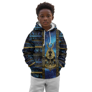 Egyptian Goddess Hathor Kid Hoodie Galaxy Ancient Mythology Sun Disk Cow Horn