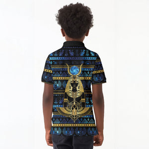 Egyptian Goddess Hathor Kid Polo Shirt Galaxy Ancient Mythology Sun Disk Cow Horn