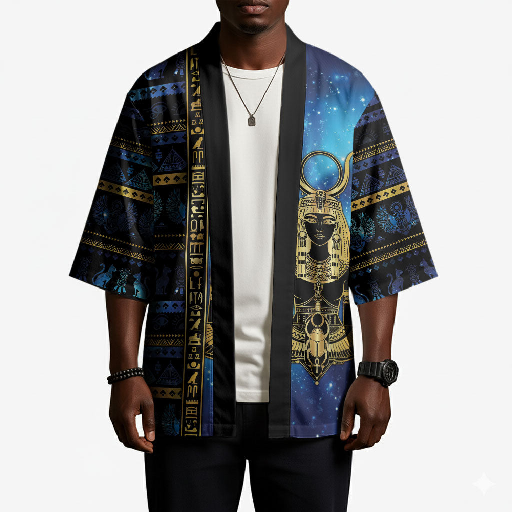 Egyptian Goddess Hathor Kimono Galaxy Ancient Mythology Sun Disk Cow Horn