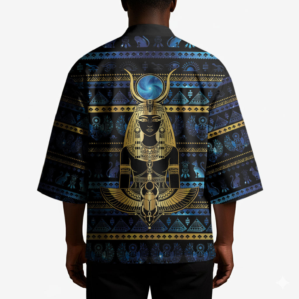 Egyptian Goddess Hathor Kimono Galaxy Ancient Mythology Sun Disk Cow Horn