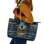 Egyptian Goddess Hathor Leather Tote Bag Galaxy Ancient Mythology Sun Disk Cow Horn