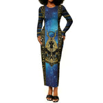 Egyptian Goddess Hathor Long Sleeve Bodycon Dress Galaxy Ancient Mythology Sun Disk Cow Horn