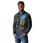 Egyptian Goddess Hathor Long Sleeve Polo Shirt Galaxy Ancient Mythology Sun Disk Cow Horn