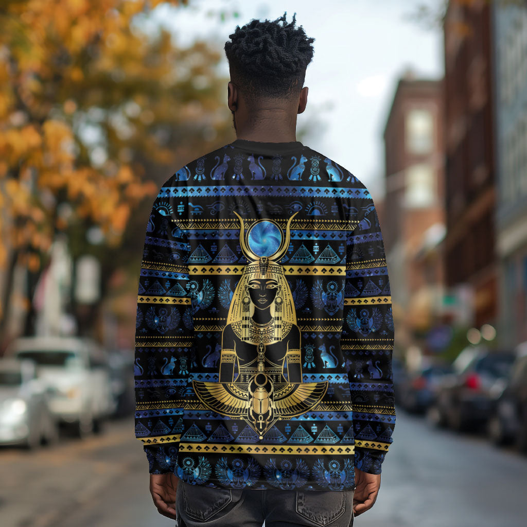 Egyptian Goddess Hathor Long Sleeve Shirt Galaxy Ancient Mythology Sun Disk Cow Horn