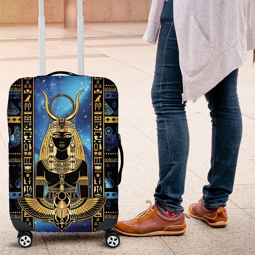 Egyptian Goddess Hathor Luggage Cover Galaxy Ancient Mythology Sun Disk Cow Horn
