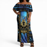 Egyptian Goddess Hathor Off Shoulder Maxi Dress Galaxy Ancient Mythology Sun Disk Cow Horn