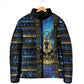 Egyptian Goddess Hathor Padded Jacket Galaxy Ancient Mythology Sun Disk Cow Horn
