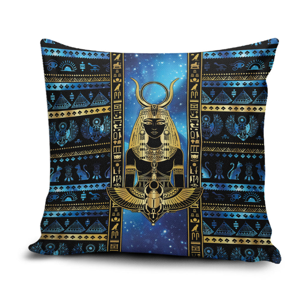 Egyptian Goddess Hathor Pillow Cover Galaxy Ancient Mythology Sun Disk Cow Horn