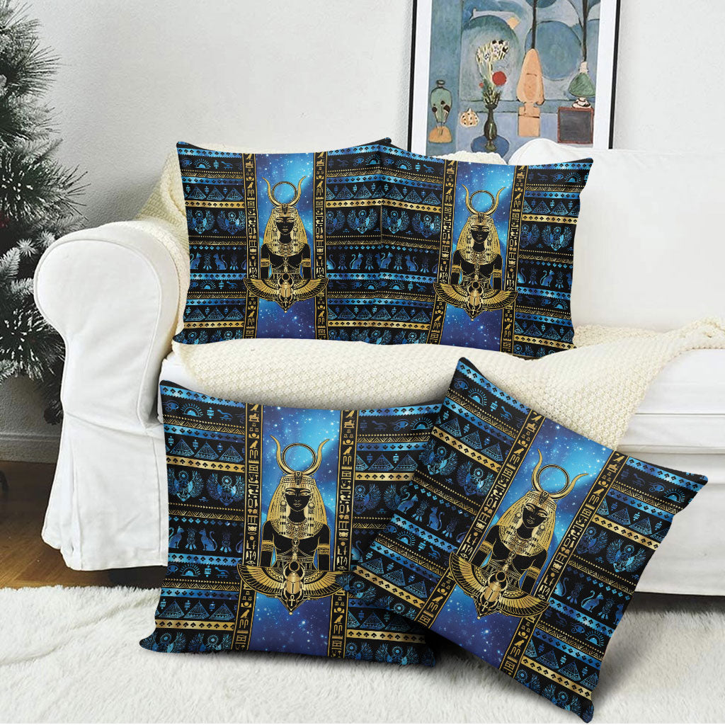 Egyptian Goddess Hathor Pillow Cover Galaxy Ancient Mythology Sun Disk Cow Horn