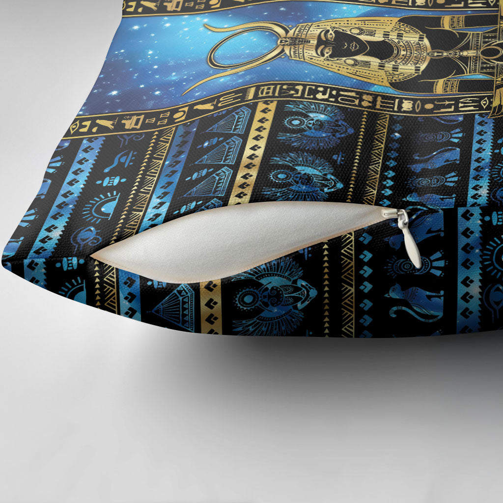 Egyptian Goddess Hathor Pillow Cover Galaxy Ancient Mythology Sun Disk Cow Horn
