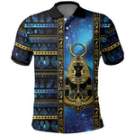 Egyptian Goddess Hathor Polo Shirt Galaxy Ancient Mythology Sun Disk Cow Horn