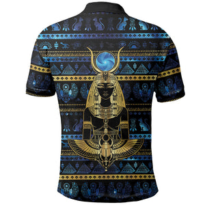 Egyptian Goddess Hathor Polo Shirt Galaxy Ancient Mythology Sun Disk Cow Horn