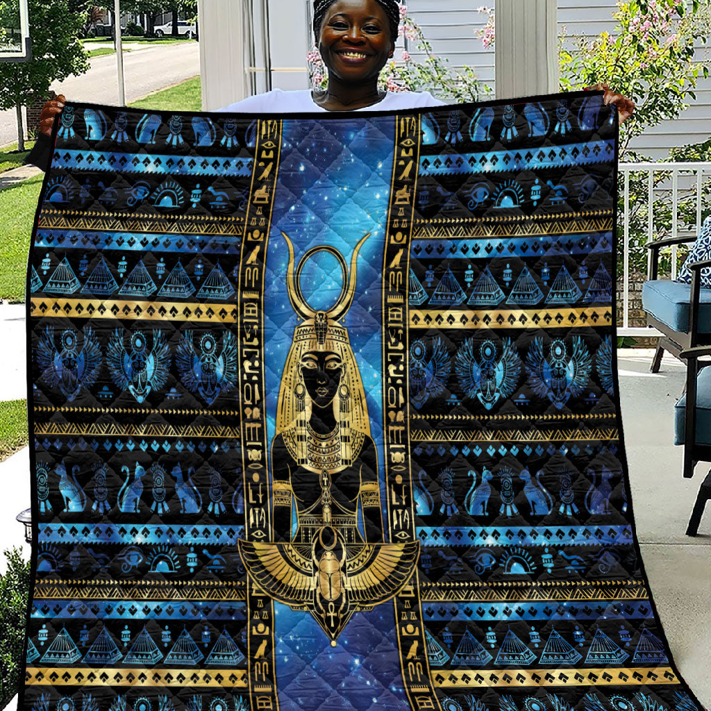 Egyptian Goddess Hathor Quilt Galaxy Ancient Mythology Sun Disk Cow Horn