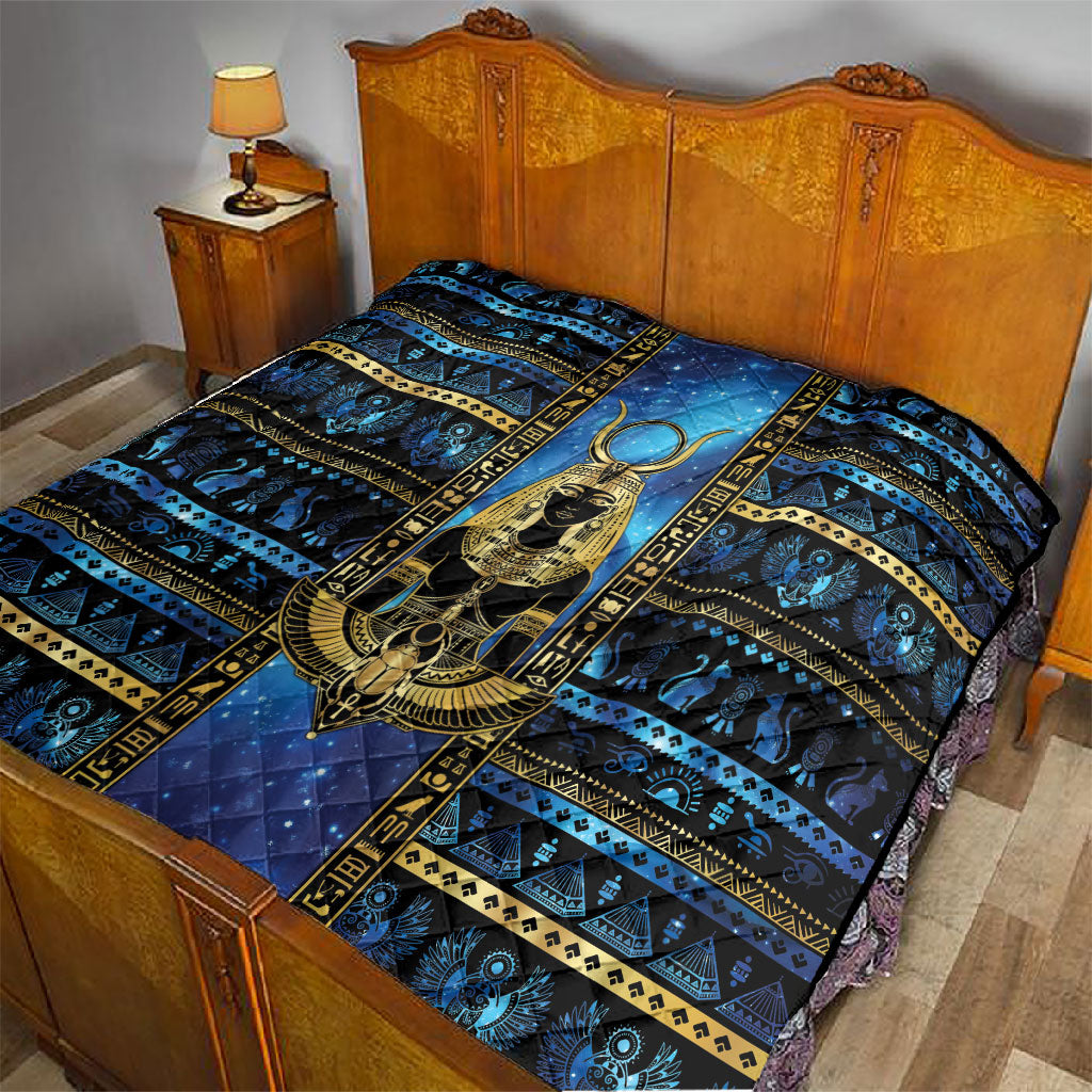 Egyptian Goddess Hathor Quilt Galaxy Ancient Mythology Sun Disk Cow Horn