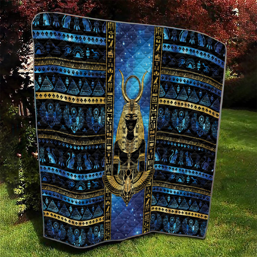 Egyptian Goddess Hathor Quilt Galaxy Ancient Mythology Sun Disk Cow Horn