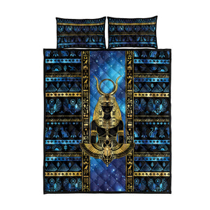 Egyptian Goddess Hathor Quilt Bed Set Galaxy Ancient Mythology Sun Disk Cow Horn