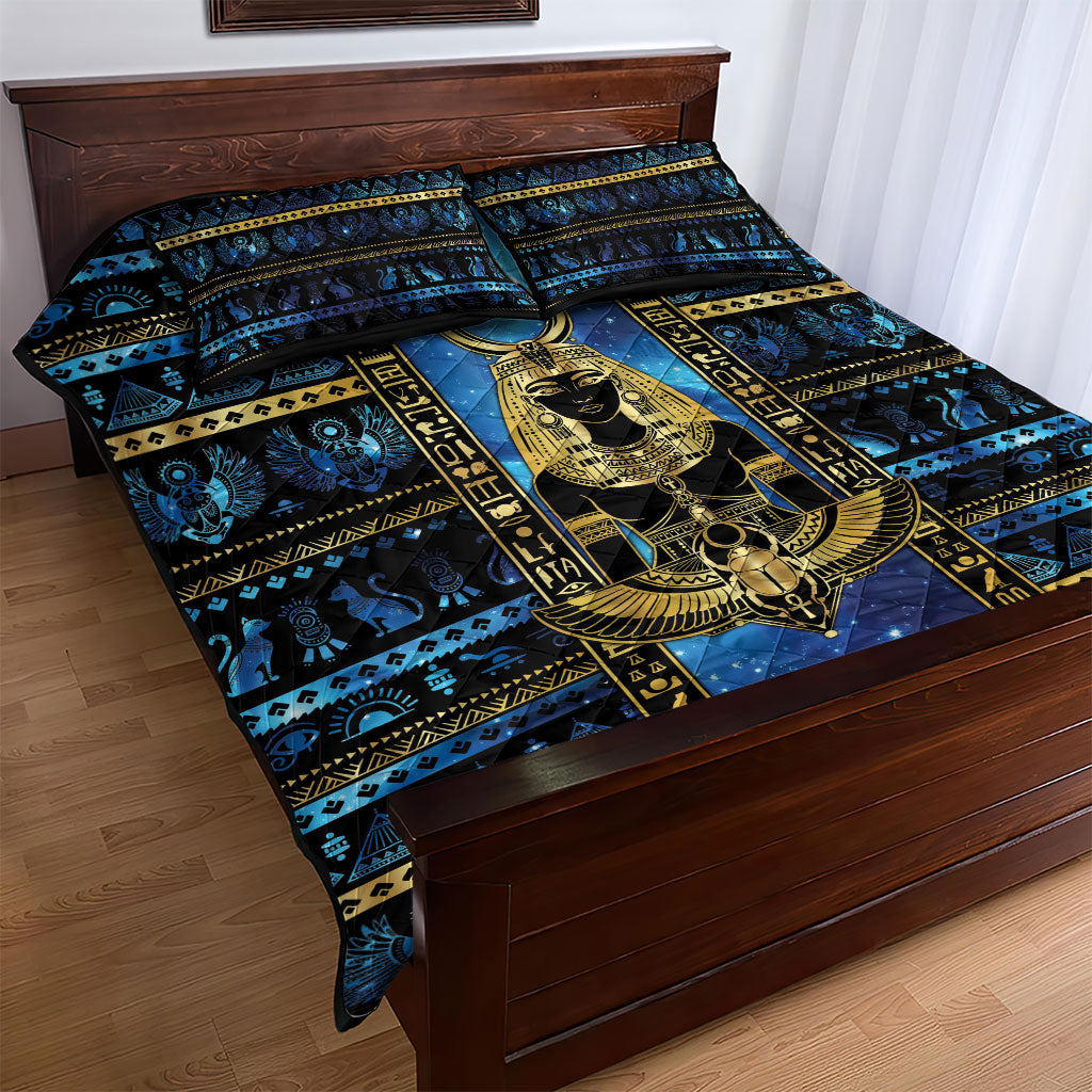 Egyptian Goddess Hathor Quilt Bed Set Galaxy Ancient Mythology Sun Disk Cow Horn