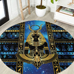 Egyptian Goddess Hathor Round Carpet Galaxy Ancient Mythology Sun Disk Cow Horn