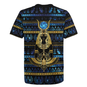 Egyptian Goddess Hathor Rugby Jersey Galaxy Ancient Mythology Sun Disk Cow Horn