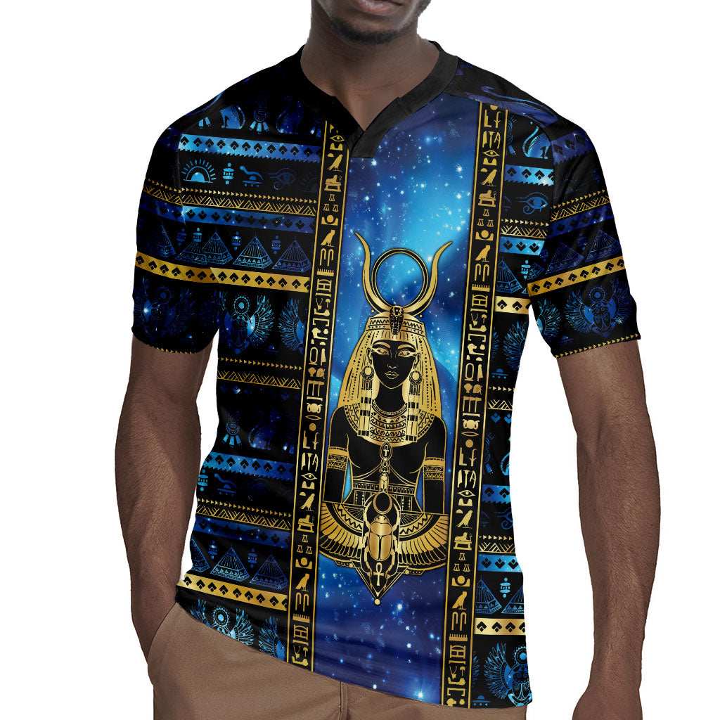 Egyptian Goddess Hathor Rugby Jersey Galaxy Ancient Mythology Sun Disk Cow Horn