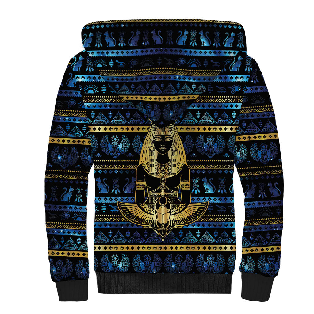 Egyptian Goddess Hathor Sherpa Hoodie Galaxy Ancient Mythology Sun Disk Cow Horn