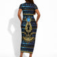 Egyptian Goddess Hathor Short Sleeve Bodycon Dress Galaxy Ancient Mythology Sun Disk Cow Horn
