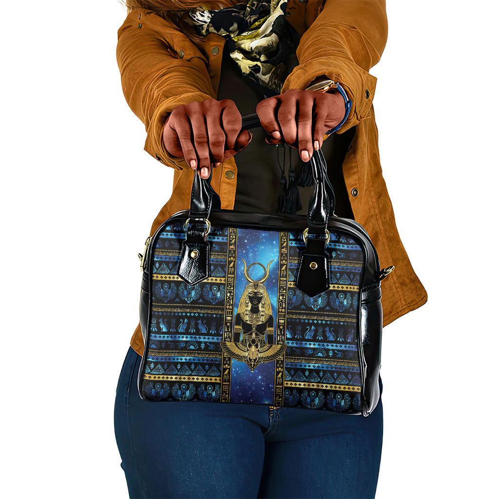 Egyptian Goddess Hathor Shoulder Handbag Galaxy Ancient Mythology Sun Disk Cow Horn