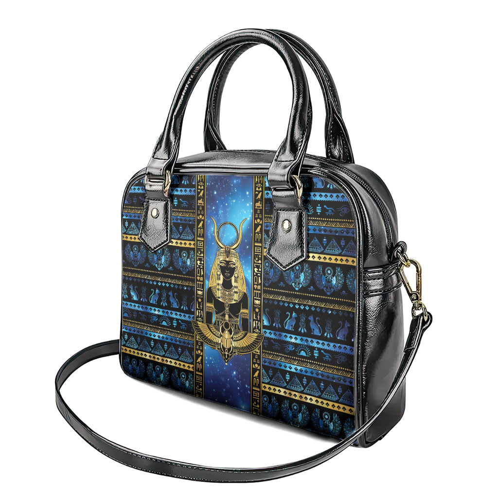 Egyptian Goddess Hathor Shoulder Handbag Galaxy Ancient Mythology Sun Disk Cow Horn