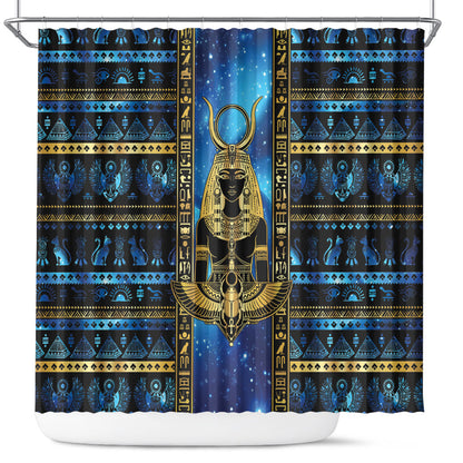 Egyptian Goddess Hathor Shower Curtain Galaxy Ancient Mythology Sun Disk Cow Horn