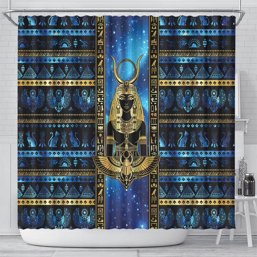 Egyptian Goddess Hathor Shower Curtain Galaxy Ancient Mythology Sun Disk Cow Horn