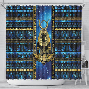 Egyptian Goddess Hathor Shower Curtain Galaxy Ancient Mythology Sun Disk Cow Horn
