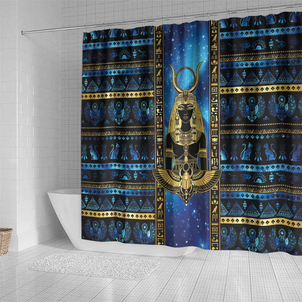 Egyptian Goddess Hathor Shower Curtain Galaxy Ancient Mythology Sun Disk Cow Horn