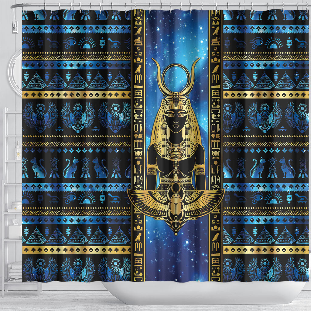 Egyptian Goddess Hathor Shower Curtain Galaxy Ancient Mythology Sun Disk Cow Horn