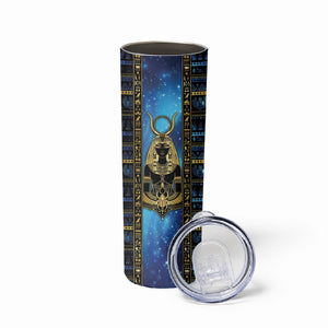 Egyptian Goddess Hathor Skinny Tumbler Galaxy Ancient Mythology Sun Disk Cow Horn