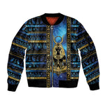 Egyptian Goddess Hathor Sleeve Zip Bomber Jacket Galaxy Ancient Mythology Sun Disk Cow Horn